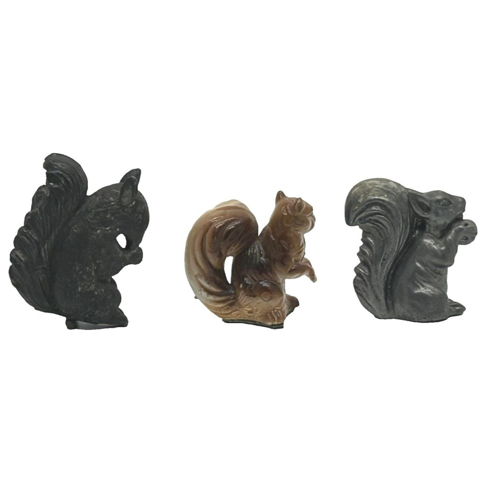 Vtg Lot of 3 Squirrels Figurines  Solid Pewter- Cast‎ Metal and Plastic 2 3/4" t
